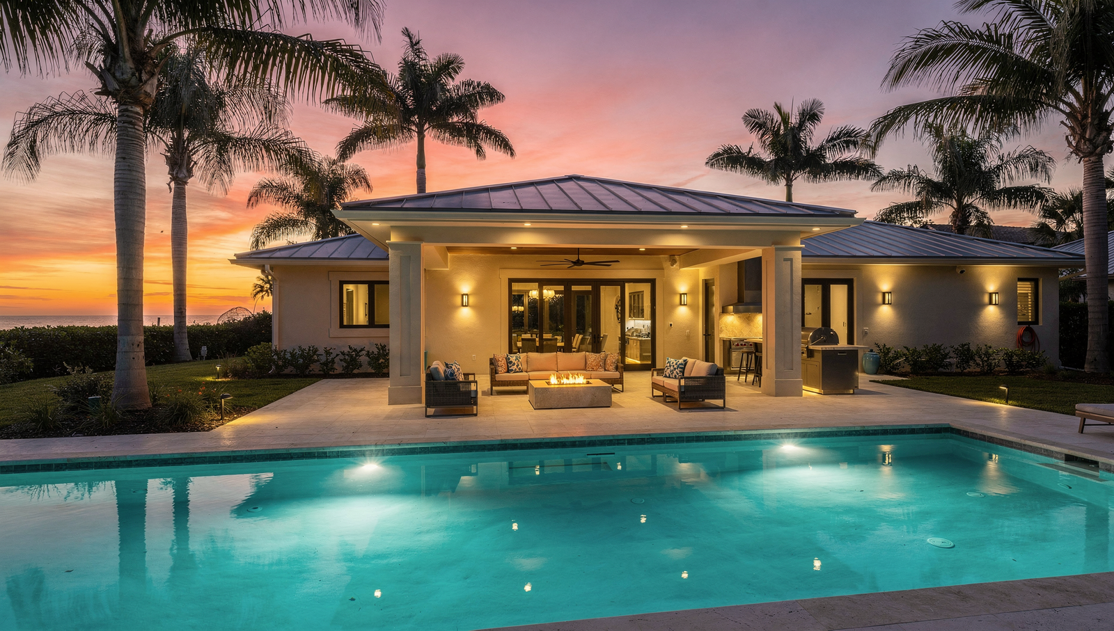 Clearwater Florida home with screened pool and tropical landscaping