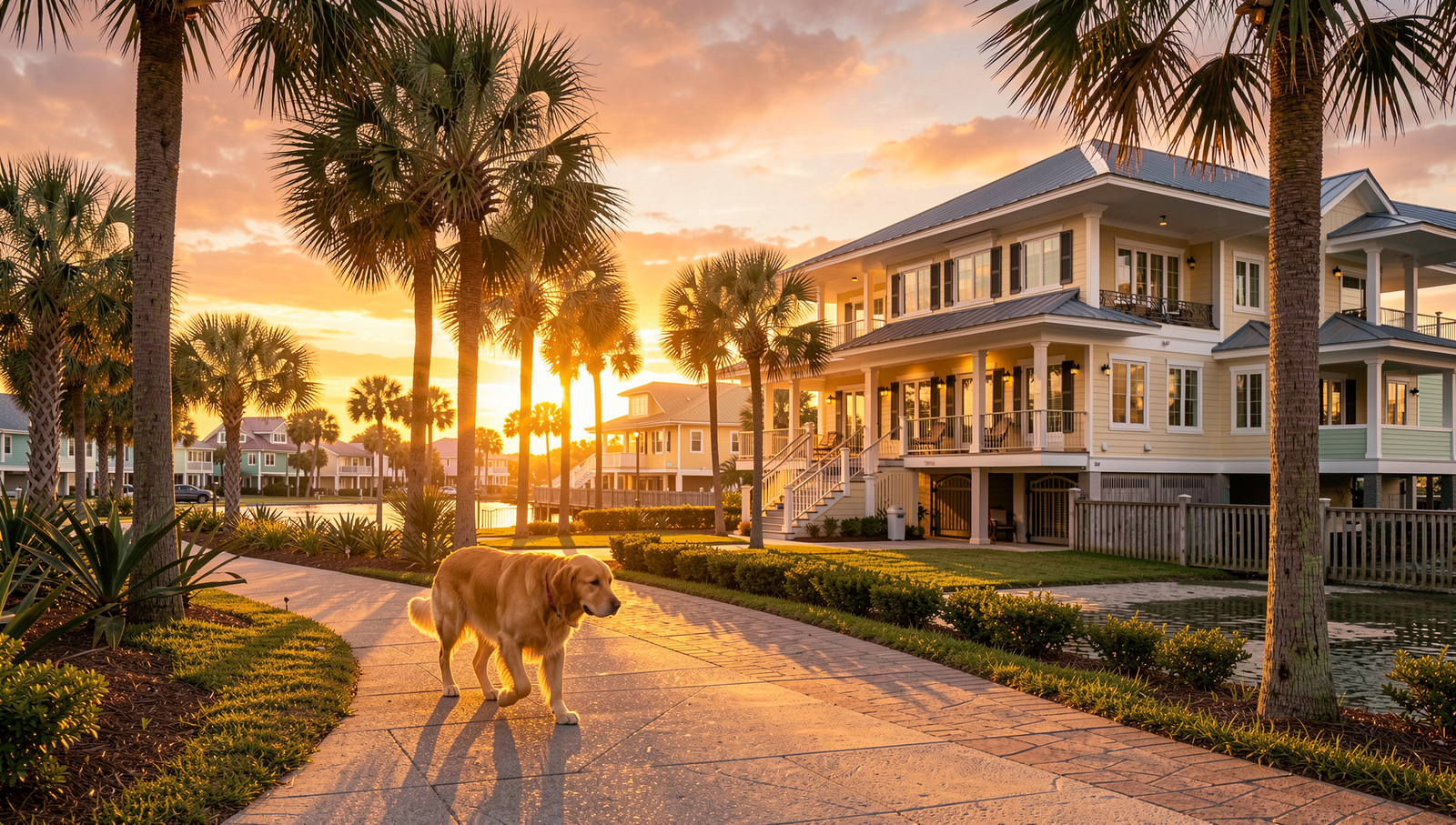 Dog walking through a pet friendly Clearwater neighborhood